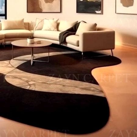 Handcrafted Abstract Black Marble Freeform Area Rug